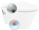 AVVA CLEANWASH závesná WC misa, integrovaná batéria a bidetová sprška, Rimless, 35,5x53cm, biela