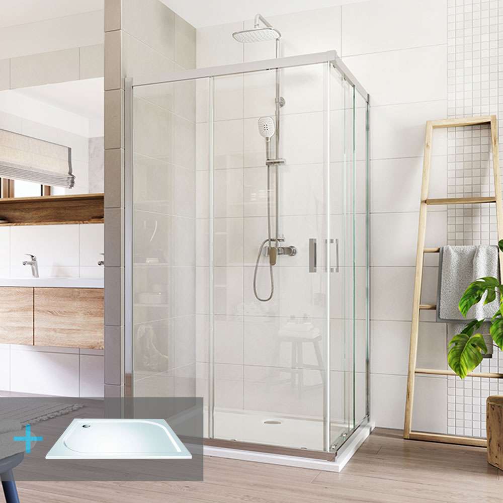 Mereo Sprchovací set: LIMA, obdĺžnik, 100x80 cm, chróm ALU, sklo Číre, vanička z liatého mramoru