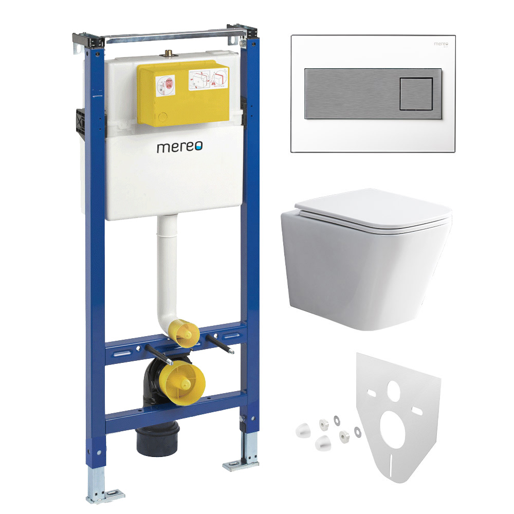 Mereo WC set - Rimless WC hranaté, modul pre sadrokartón, hranaté tlačidlo biela/chróm