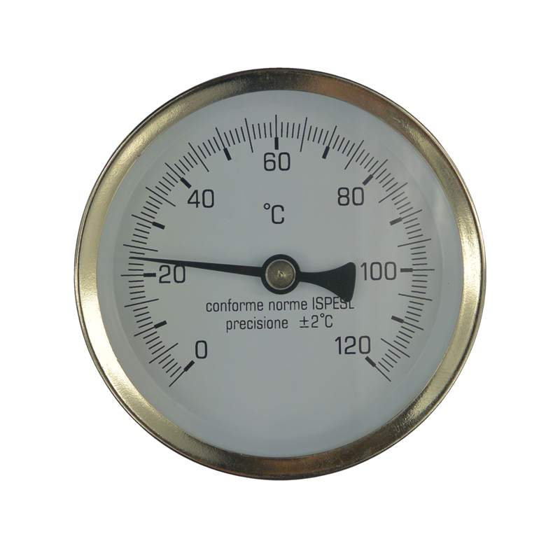 Klum Teplomer bimetalový DN 100, 0 - 120 °C, zadný vývod 1/2", jímka 100 mm