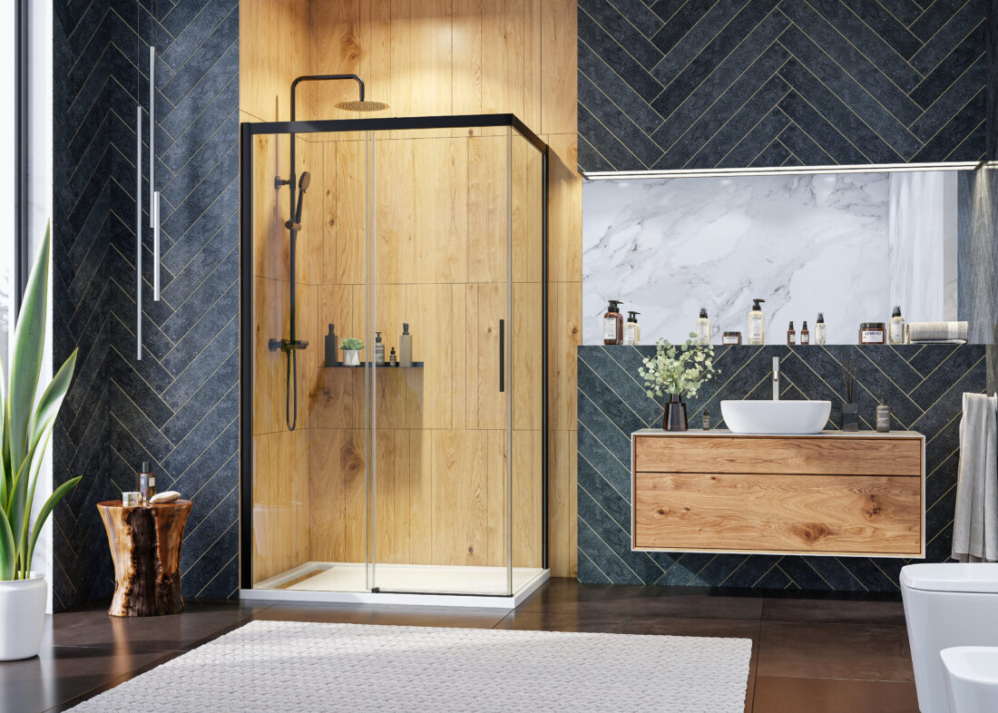 Aquatek Kombinácia WELLNESS BLACK B2 a WELLNESS BLACK F1 – štvorcový sprchový kút