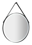 ORBITER guľaté zrkadlo s LED osvetlením, kožený popruh, ø 60cm, čierna mat