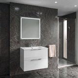 CIRASA kúpeľňová skrinka 70cm CIRASA s umývadlom a LED zrkadlom, 2 zásuvky, biely lesk