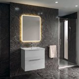 CIRASA kúpeľňová skrinka 50cm CIRASA s úzkym umývadlom a LED zrkadlom, 2 zásuvky, biely lesk