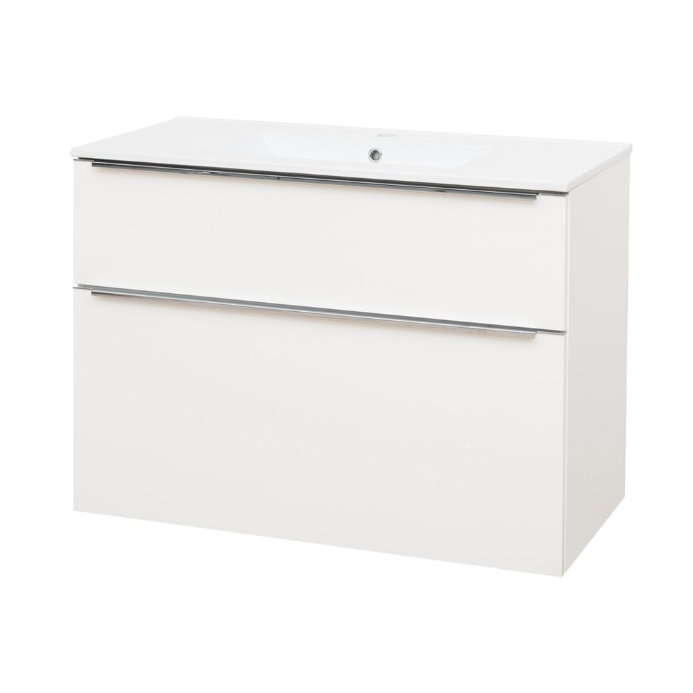 Mereo Mailo, kúpeľňová skrinka s keramickým umývadlom 101 cm, biela, elox AL madlo