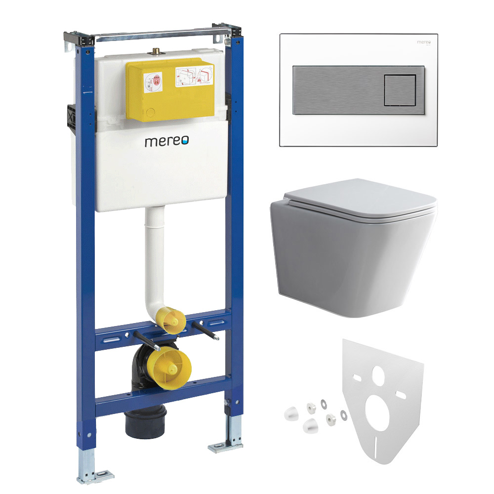 Mereo WC set - Smart flush rimless WC hranaté, modul pre sadrokartón, hranaté tlačidlo biela/chróm