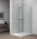 ESCA WHITE MATT sprchová zástena s inštaláciou k stene 800mm a prídavným panelom 485mm, číre sklo