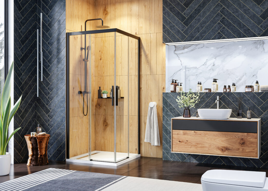 Aquatek WELLNESS BLACK A4 90×90, 100×100 – štvorcový sprchový kút