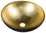MURANO BLACK-GOLD sklenené umývadlo na dosku, priemer 40cm, čierna/zlata