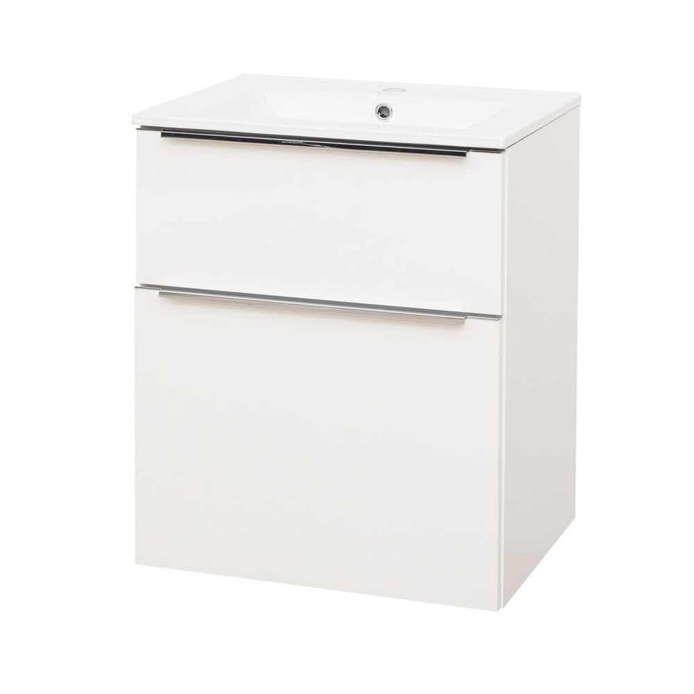 Mereo Mailo, kúpeľňová skrinka s keramickým umývadlom 61 cm, biela, elox AL madlo