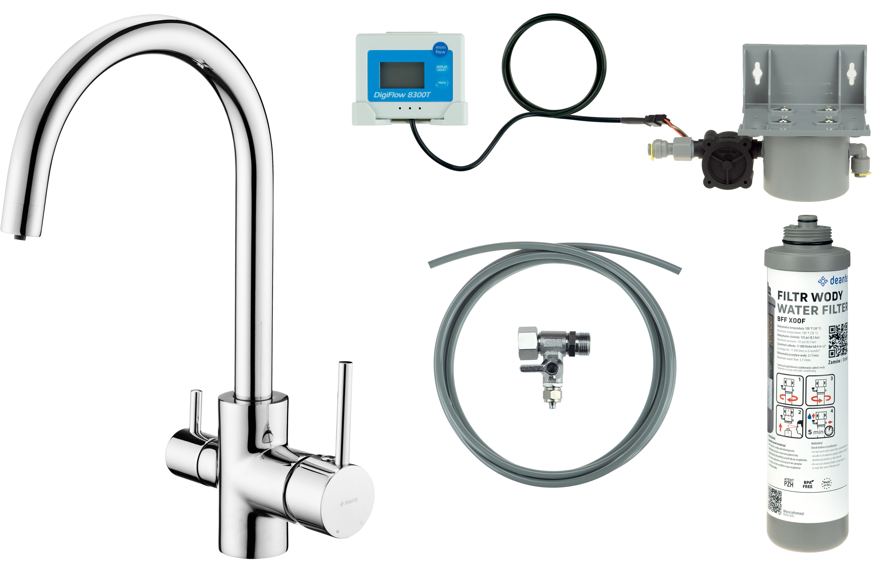 Kuchynská batéria so súpravou na filtráciu vody Deante