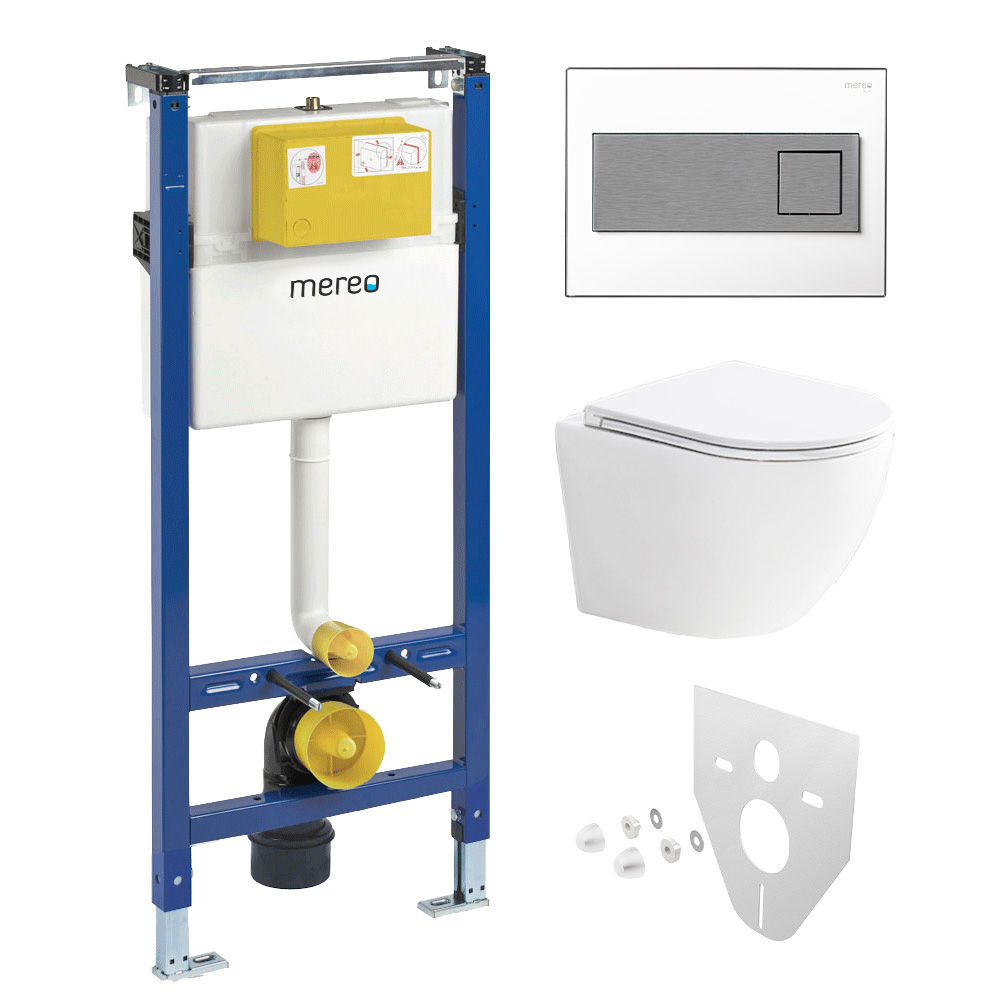 Mereo WC set - Smart flush rimless WC oblé, modul pre sadrokartón, biele hranaté tlačidlo