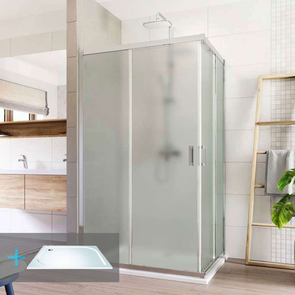 Mereo Sprchovací set: LIMA, obdĺžnik, 100x80 cm, chróm ALU, sklo Point, vanička liatá mramor