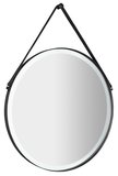 ORBITER guľaté zrkadlo s LED osvetlením, kožený popruh, ø 70cm, čierna mat