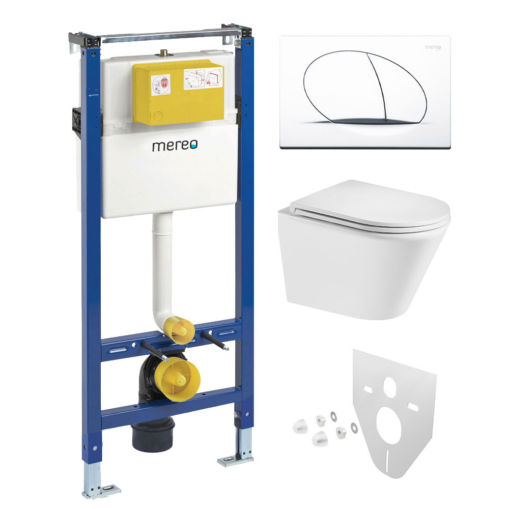 Mereo WC set - Smart flush rimless WC oblé, modul pre sadrokartón, biele oválne tlačidlo