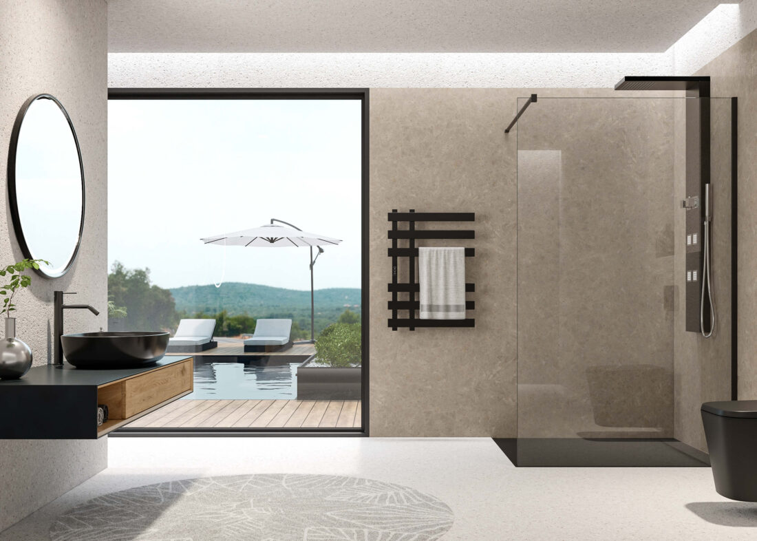 Aquatek OPEN BLACK F1 80 – 140 – walk-in sprchová zástena