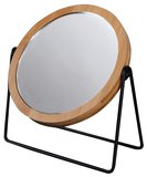 KARA kozmetické zrkadlo na postavenie, priemer 145mm, obojstranné, čierna/bambus