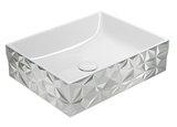 KUBE X DIAMANTE keramické umývadlo na dosku 50x37cm, biela ExtraGlaze/strieborna