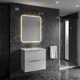 CIRASA kúpeľňová skrinka 60cm CIRASA s úzkym umývadlom a LED zrkadlom, 2 zásuvky, biely lesk