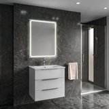 CIRASA kúpeľňová skrinka 60 cm CIRASA s umývadlom a LED zrkadlom, 3 zásuvky, biely lesk