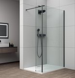 ESCA BLACK MATT sprchová zástena s inštaláciou k stene 800mm a prídavným panelom 485mm, číre sklo