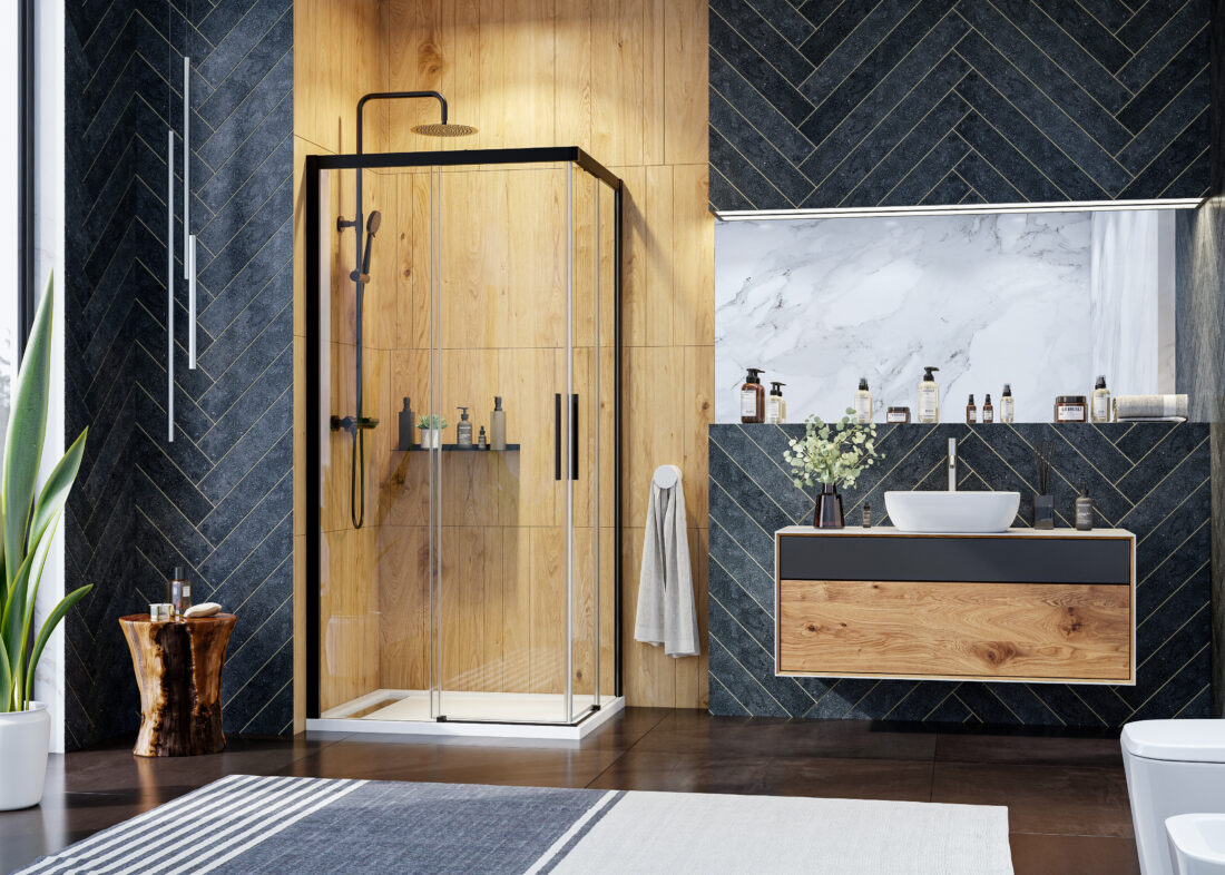 Aquatek WELLNESS BLACK R14 100×80, WELLNESS BLACK R04 100×90 – obdĺžnikový sprchový kút